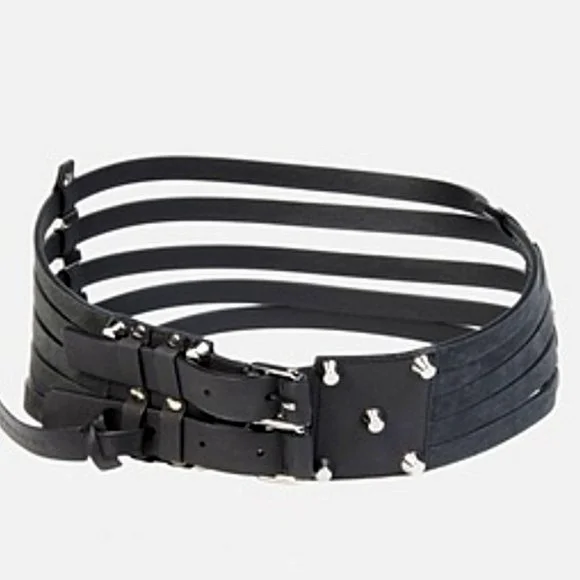 Balenciaga Black Stripes Nubuck And Leather Studded Belt Brain Dead Leather Studded Accents Belt - Black Belts  main image 4